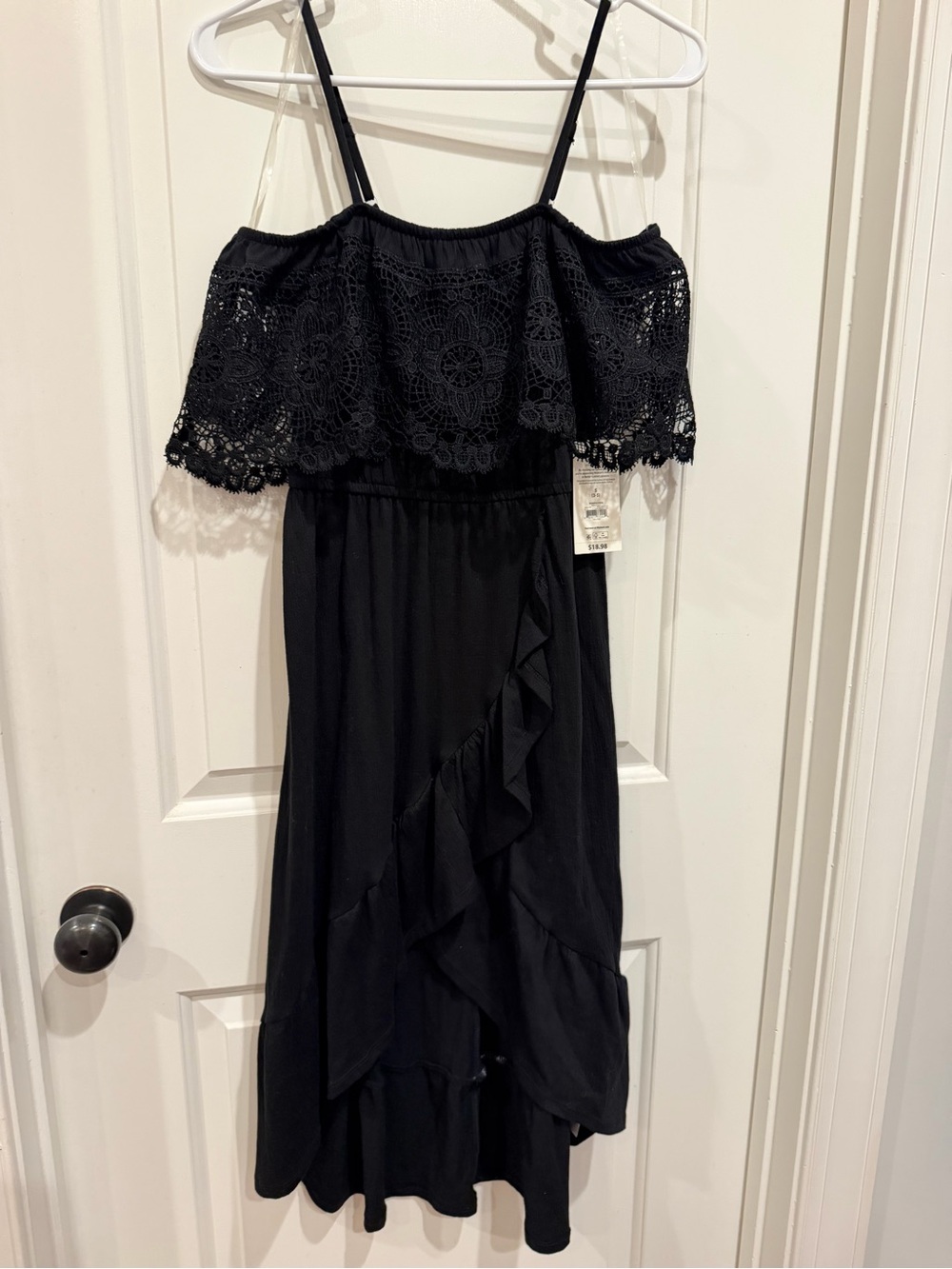 Black Lace Off-Shoulder Ruffle Midi Dress